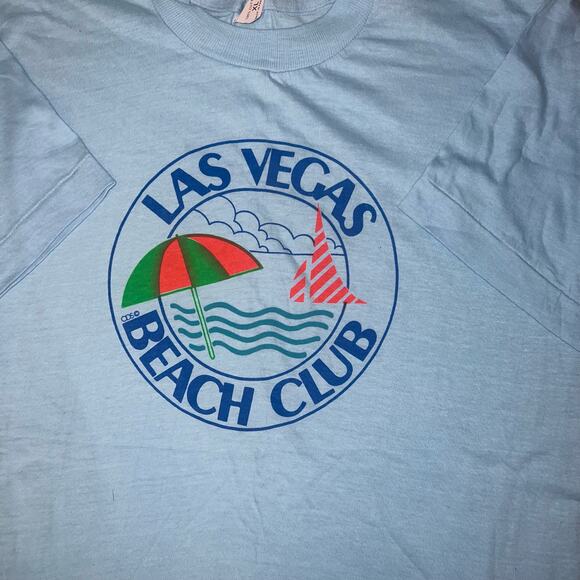 Las Vegas Beach Club baby blue single stitch vintage T shirt. size XL. - Picture 8 of 8